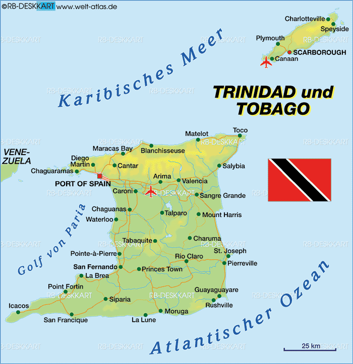 physique carte Trinite et Tobago